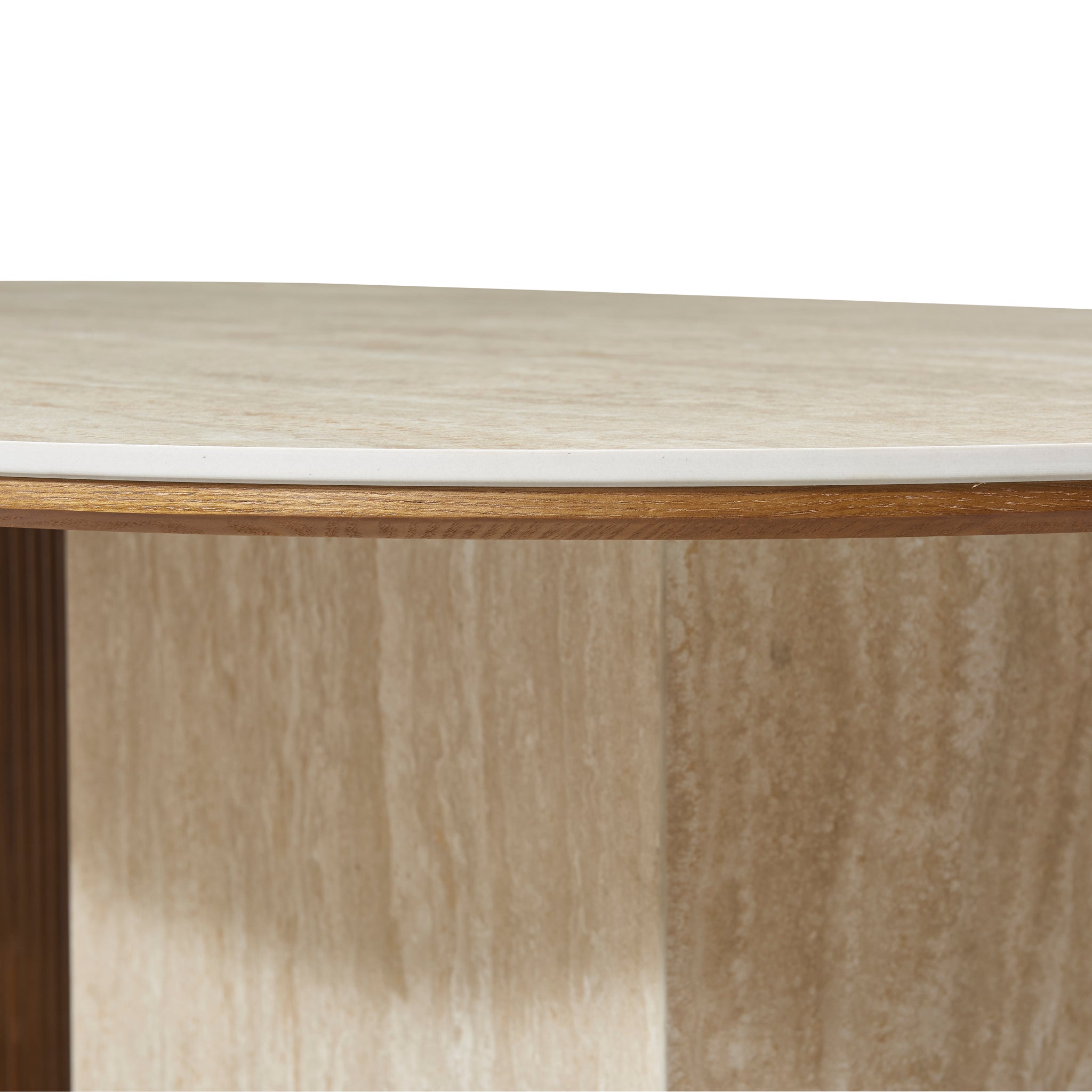 Detail view of the table top depth of the Gianna dining table