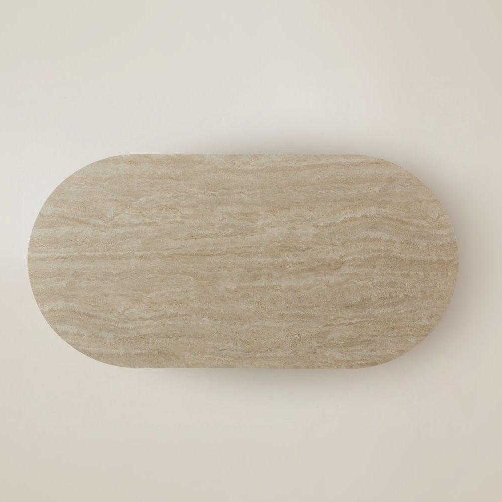 Oval shape dining table top in natural travertine