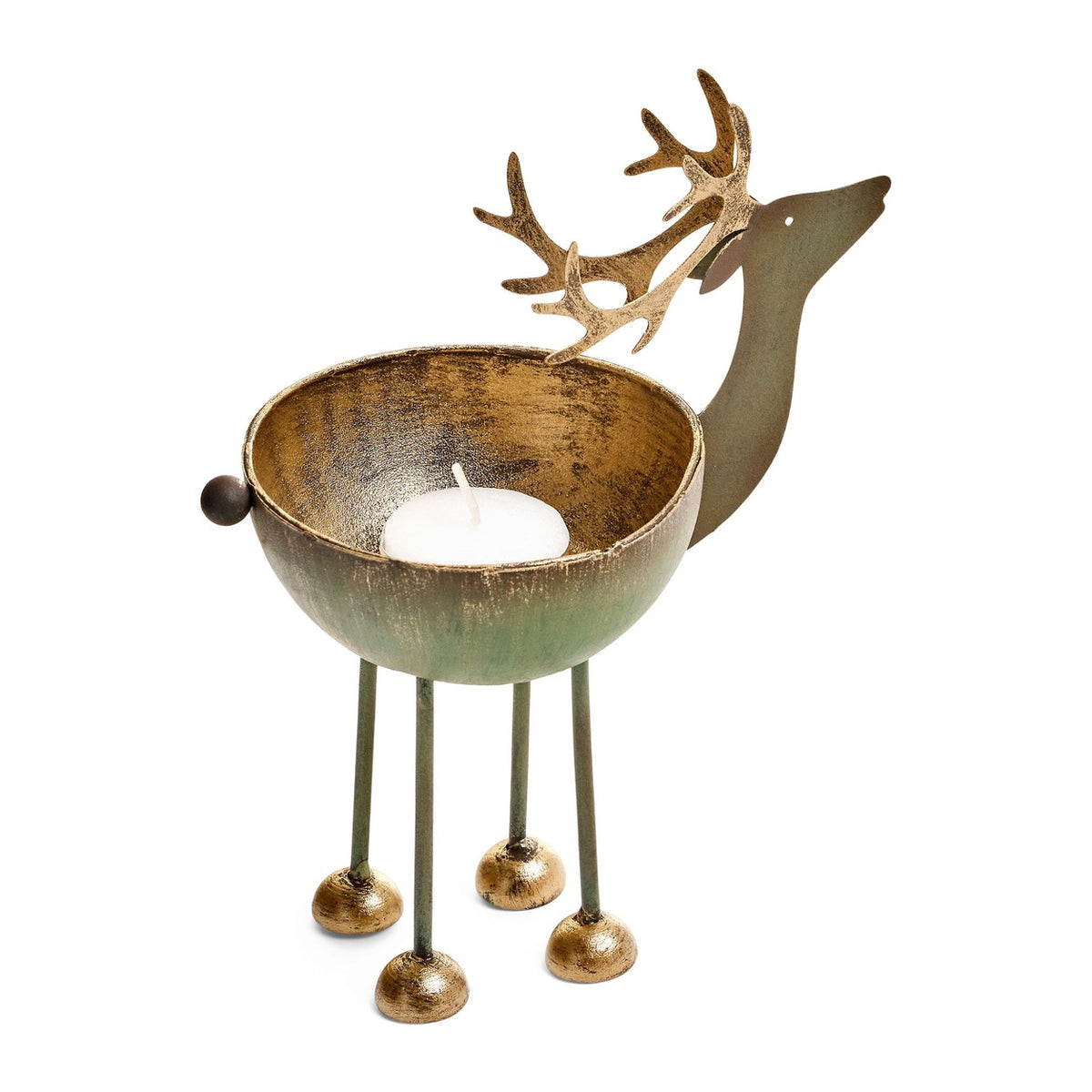 Green and gold iron deer-shaped tealight holder