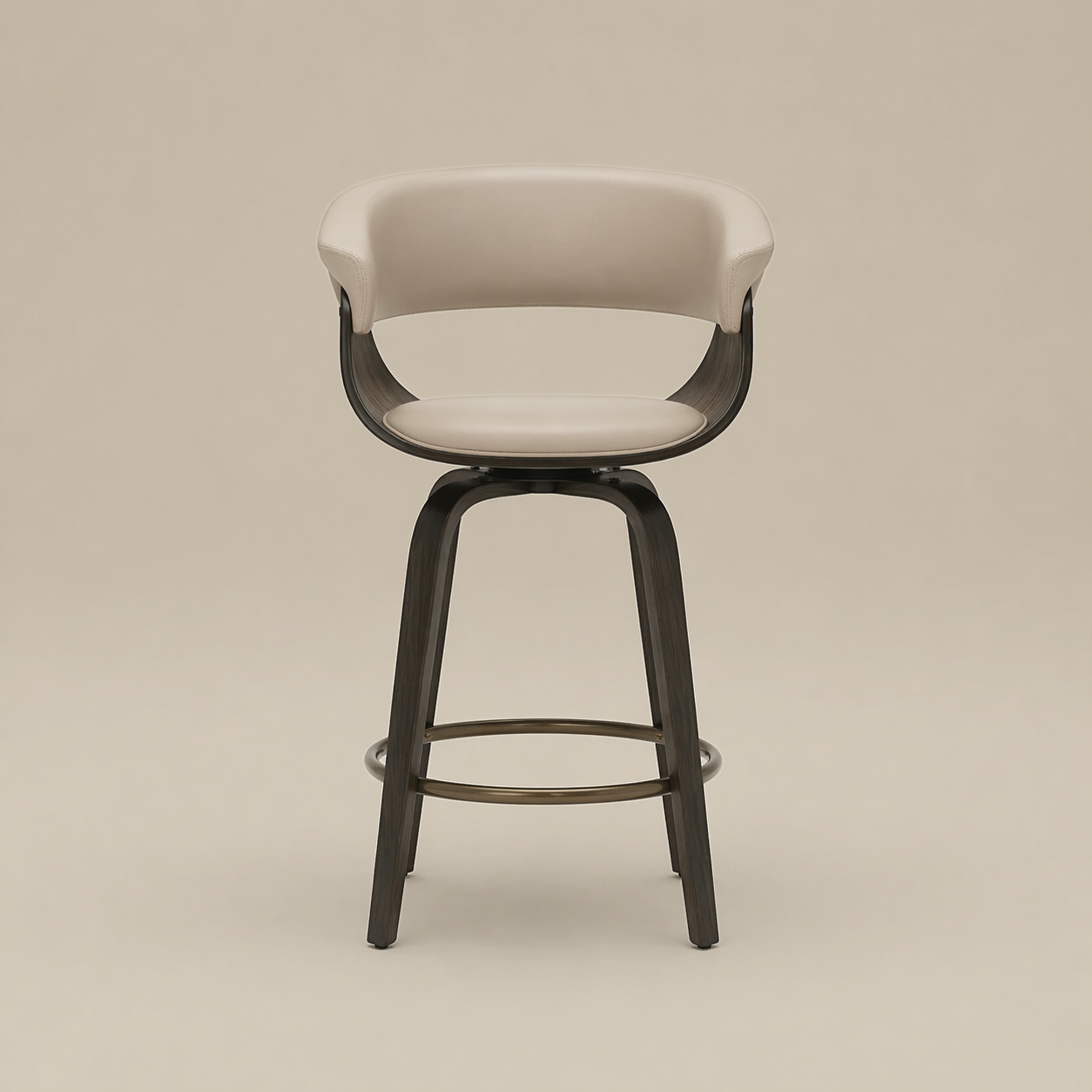 Bar stool with beige seat and black frame on a beige background