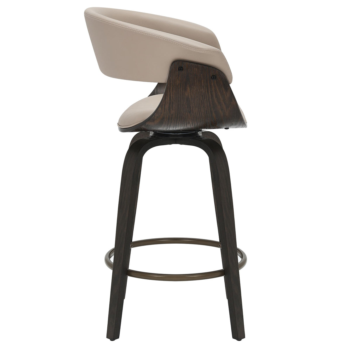 Side profile of the mushroom Halo Swivel Counter Stool showing the open back and footrest
