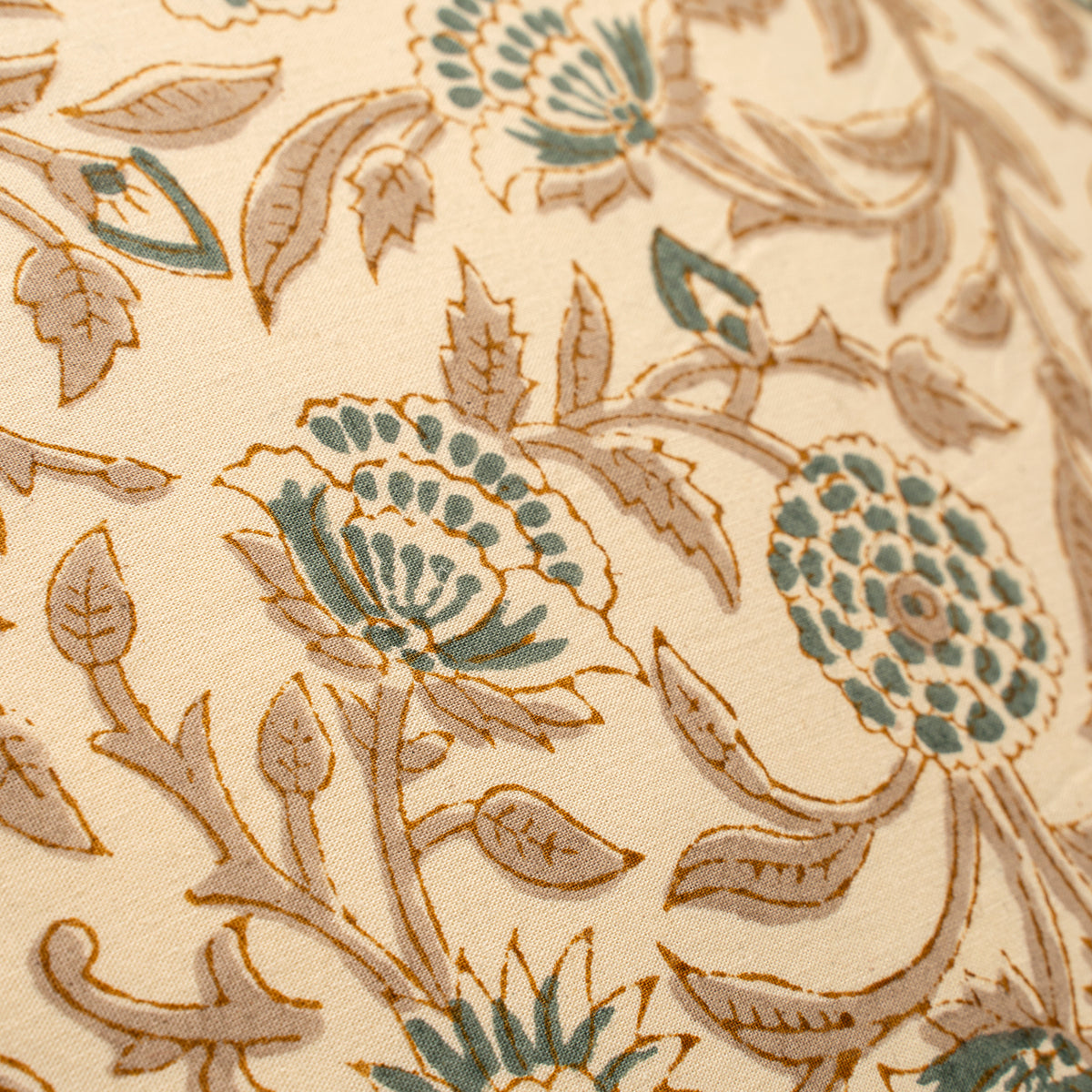 Close-up of floral patterned fabric with beige background