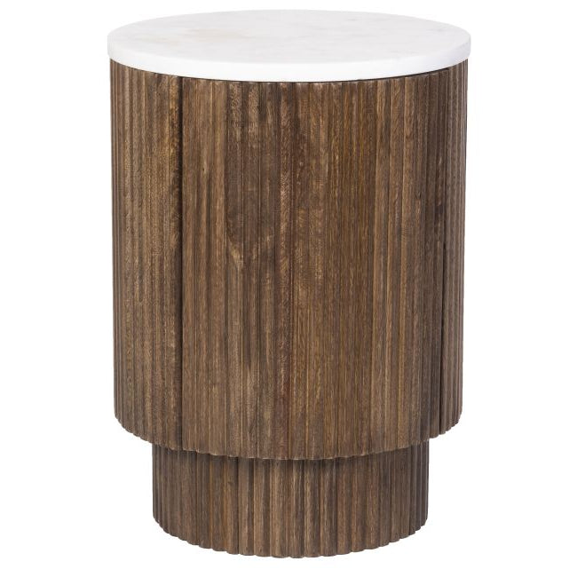 Kaia wooden side table with a white top on a white background