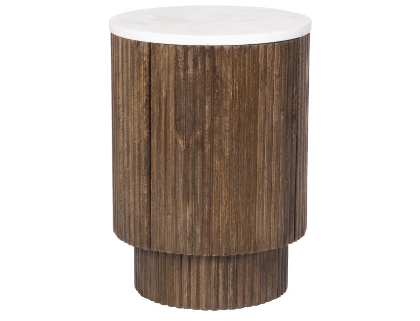 Kaia wooden side table with a white top on a white background