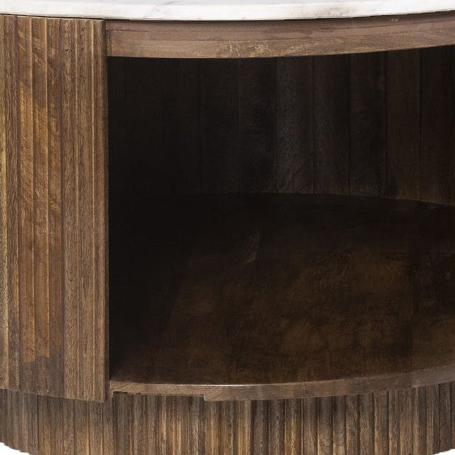 Wooden Kaia coffee table storage space with a dark brown finish