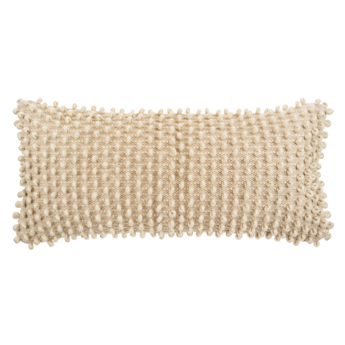Beige textured rectangular pillow on a white background
