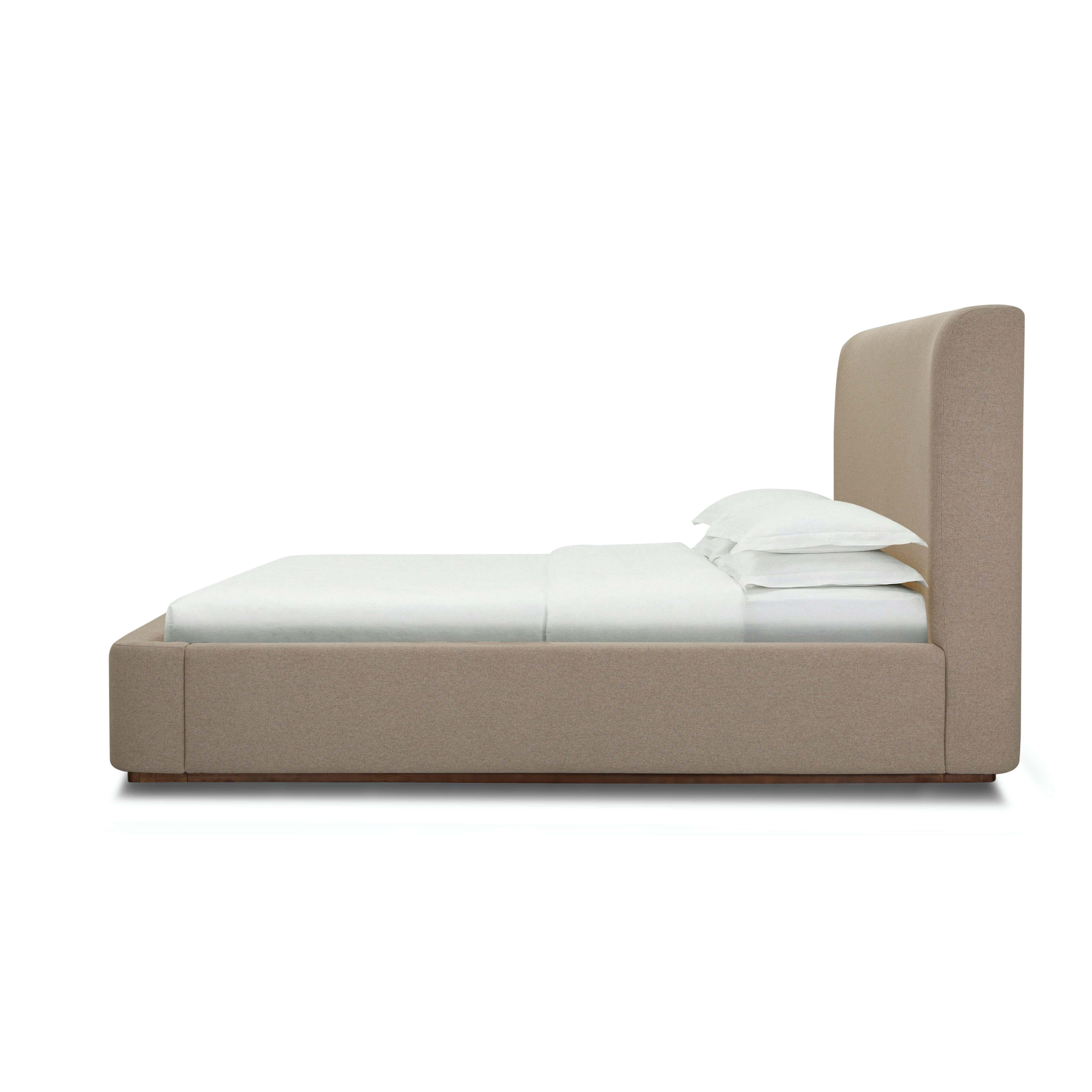 Side view of the Lunelle Velvet Bed in Tan.