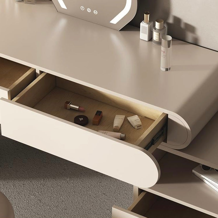 Open vanity drawer showing divided makeup storage