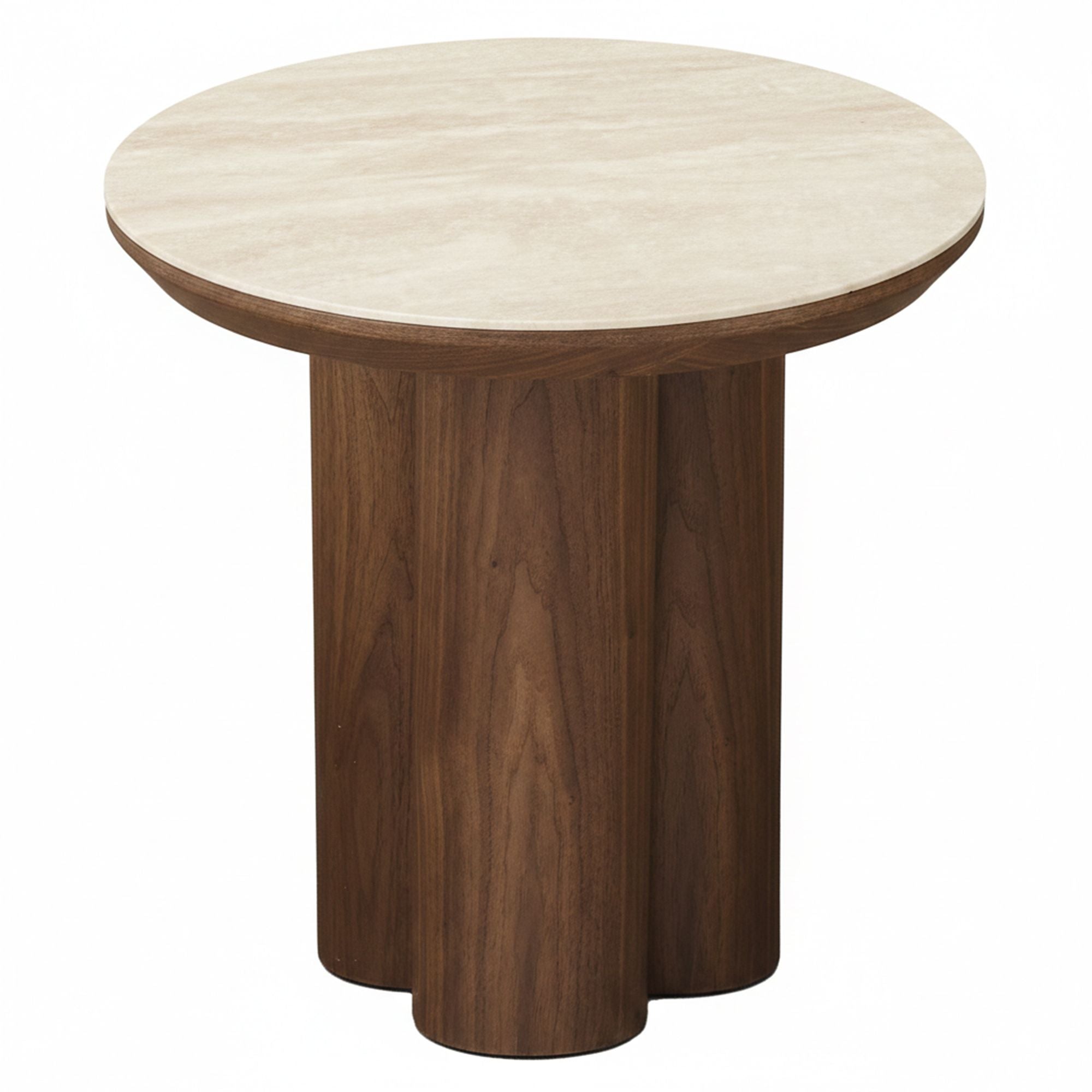 Wooden side table on a white background