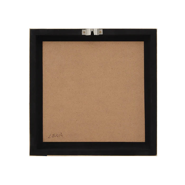 Back view of the Margot vessel wall art showing the flat wooden backing and secure sawtooth mounting hardware.
