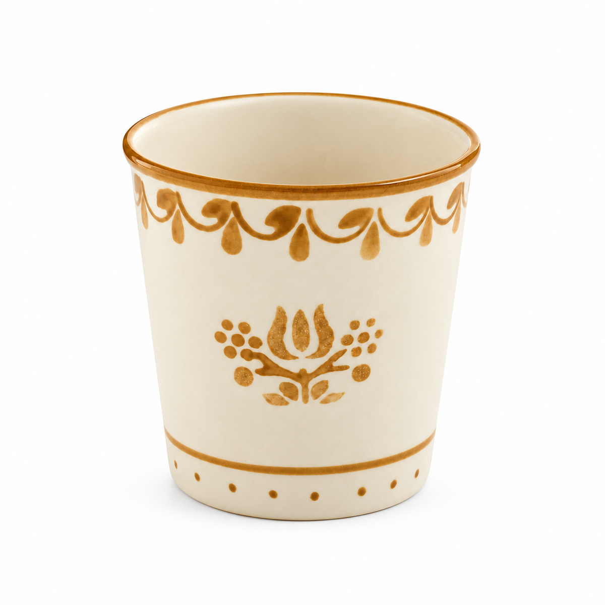 Maribel ivory porcelain cup with hand-painted warm brown floral details