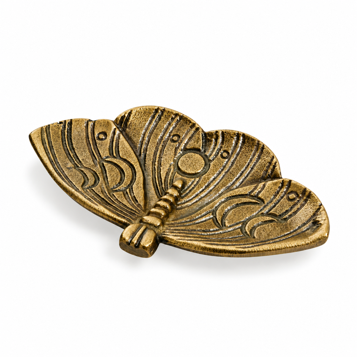 Mariposa antique brass iron butterfly trinket dish with engraved wing details