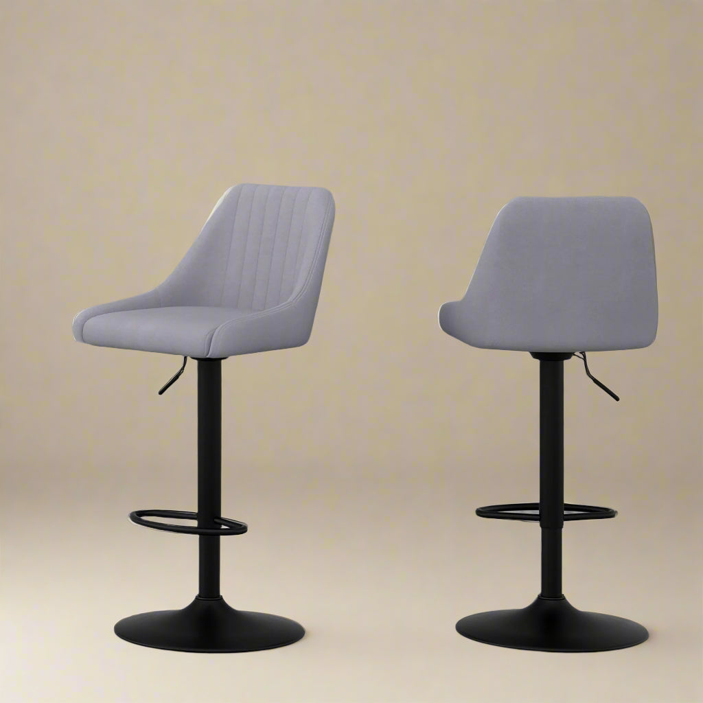 Front and back views of grey Mason Adjustable Swivel Bar Stools