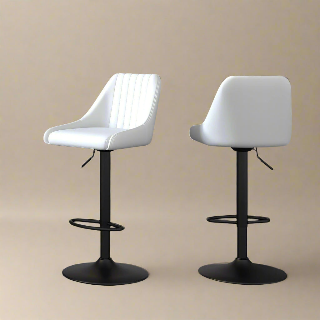 Front and back views of white Mason Adjustable Swivel Bar Stools