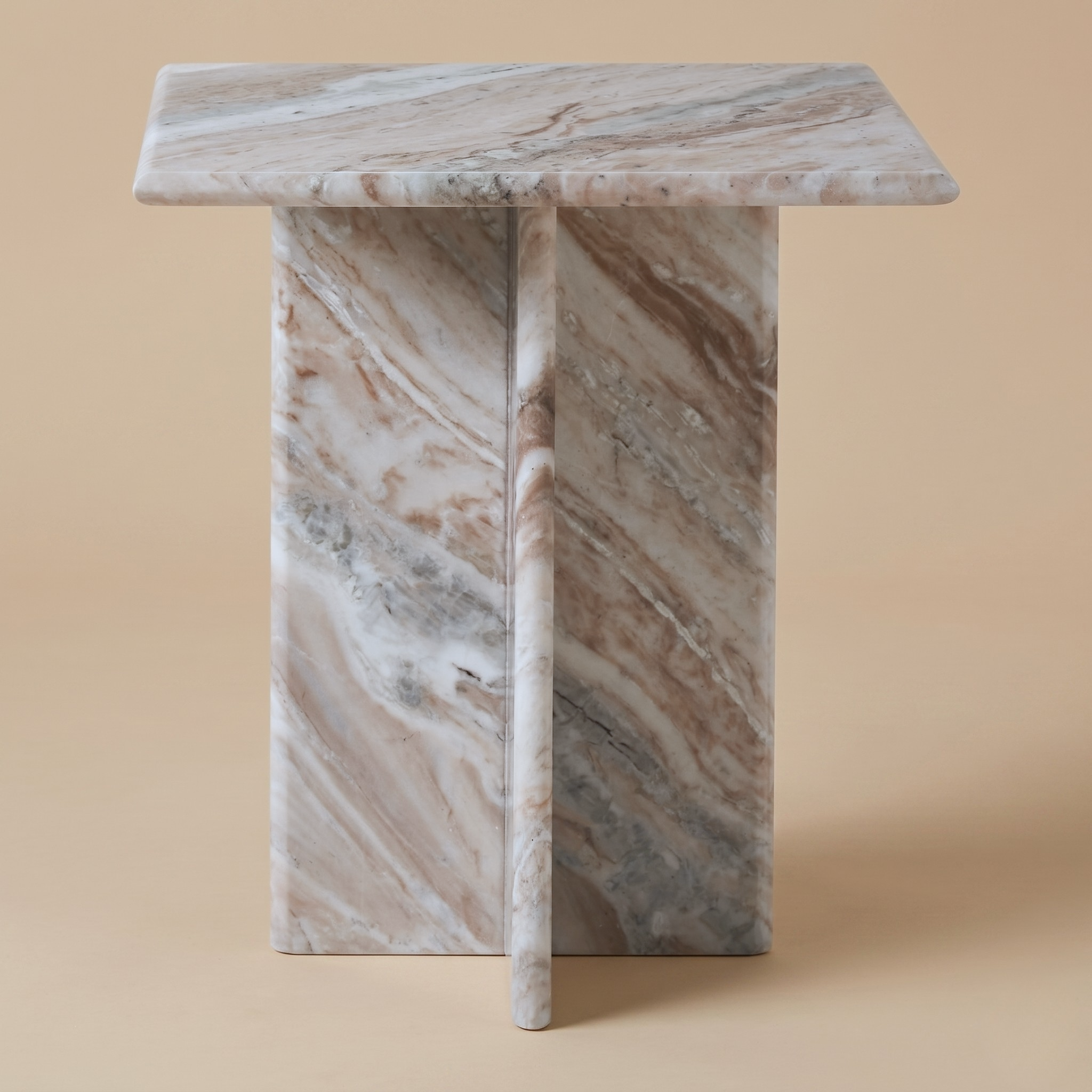 Marble-patterned side table on a beige background