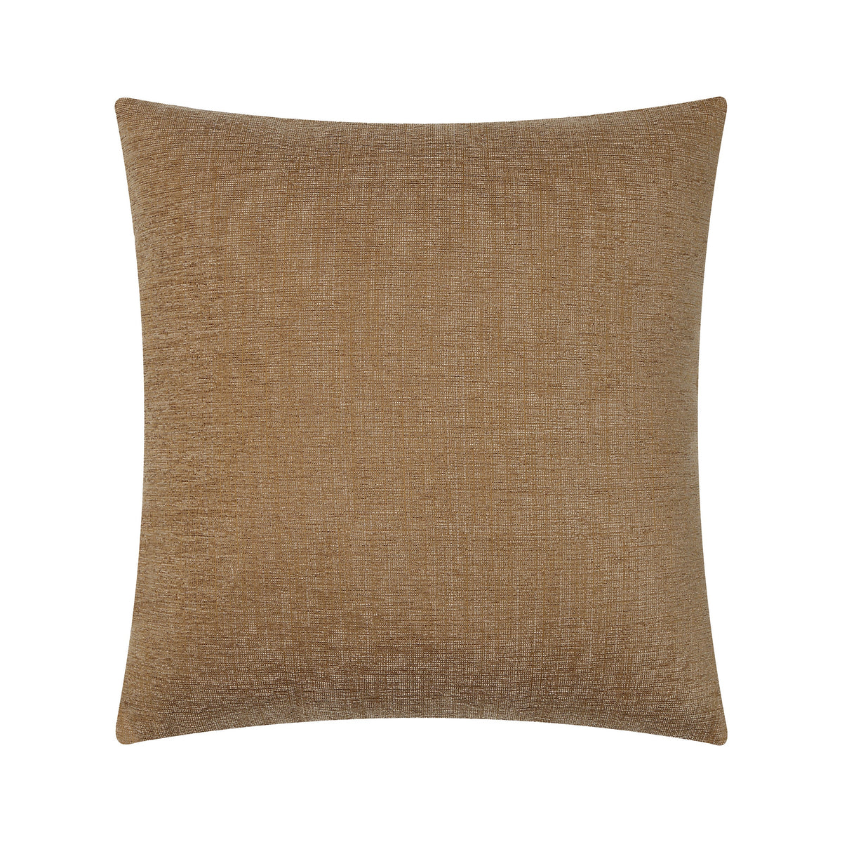 Full front view of the square Miles throw pillow featuring a warm camel brown woven textured fabric.