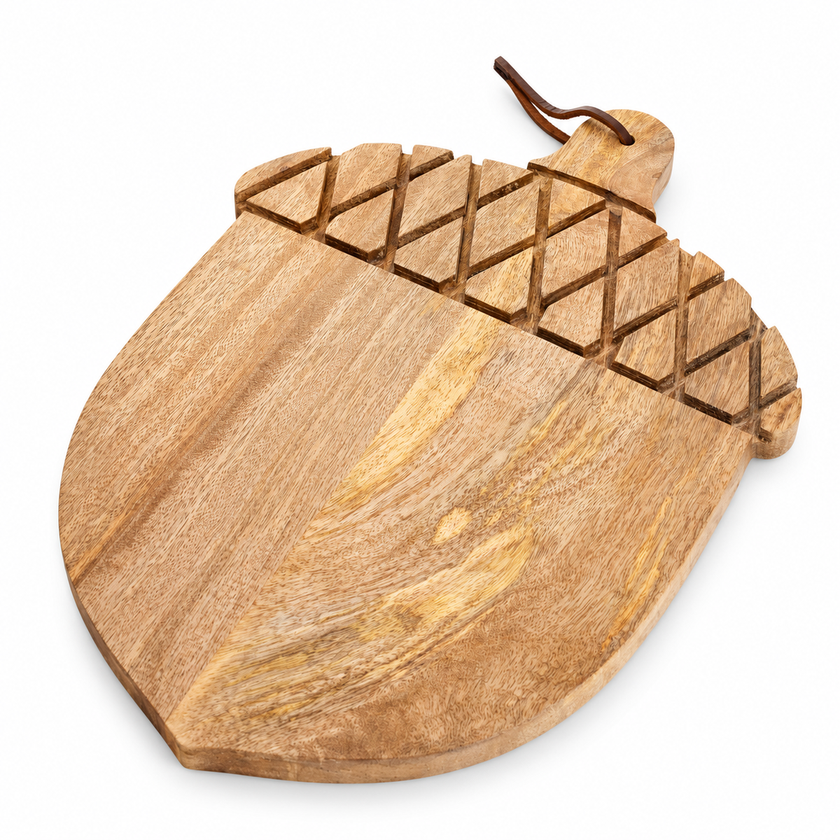 Oakley acorn-shaped natural mango wood serving board
