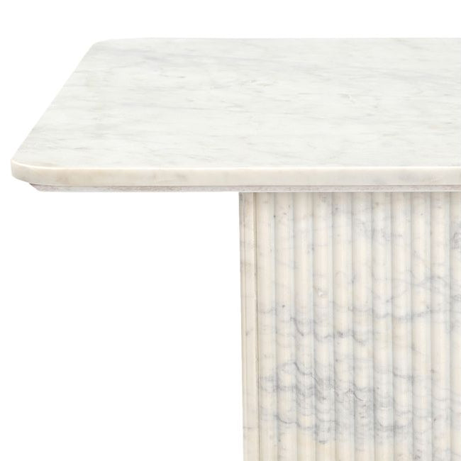 Side corner view of the Ophelia Marble Coffee Table