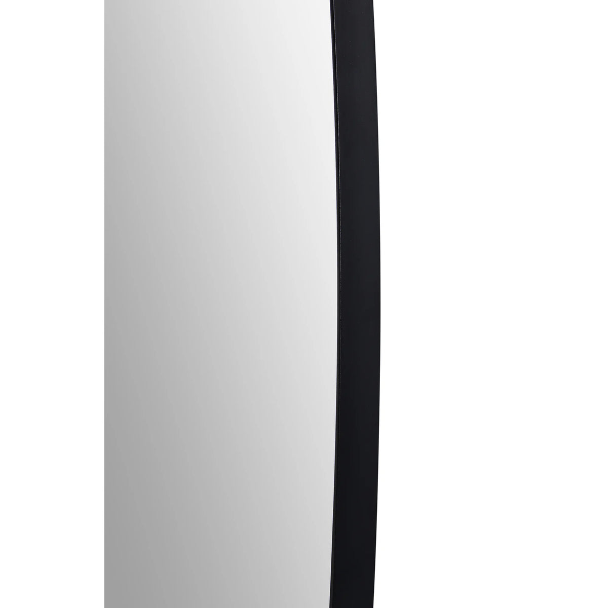 Side view of the Orion Wall Mirror showing the slim black frame and smooth reflective glass