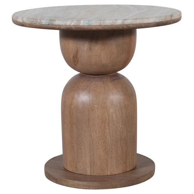 Ottilie side table with a round top and cylindrical base on a white background