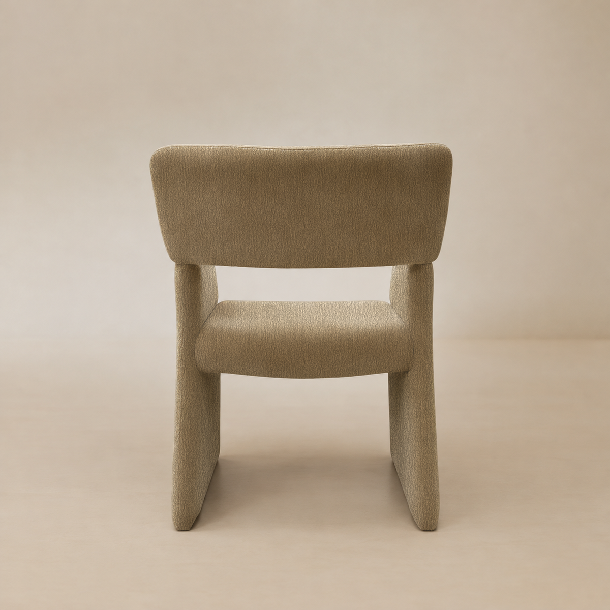 Rear view showing the upholstered backrest, open space above the seat, and panel base.