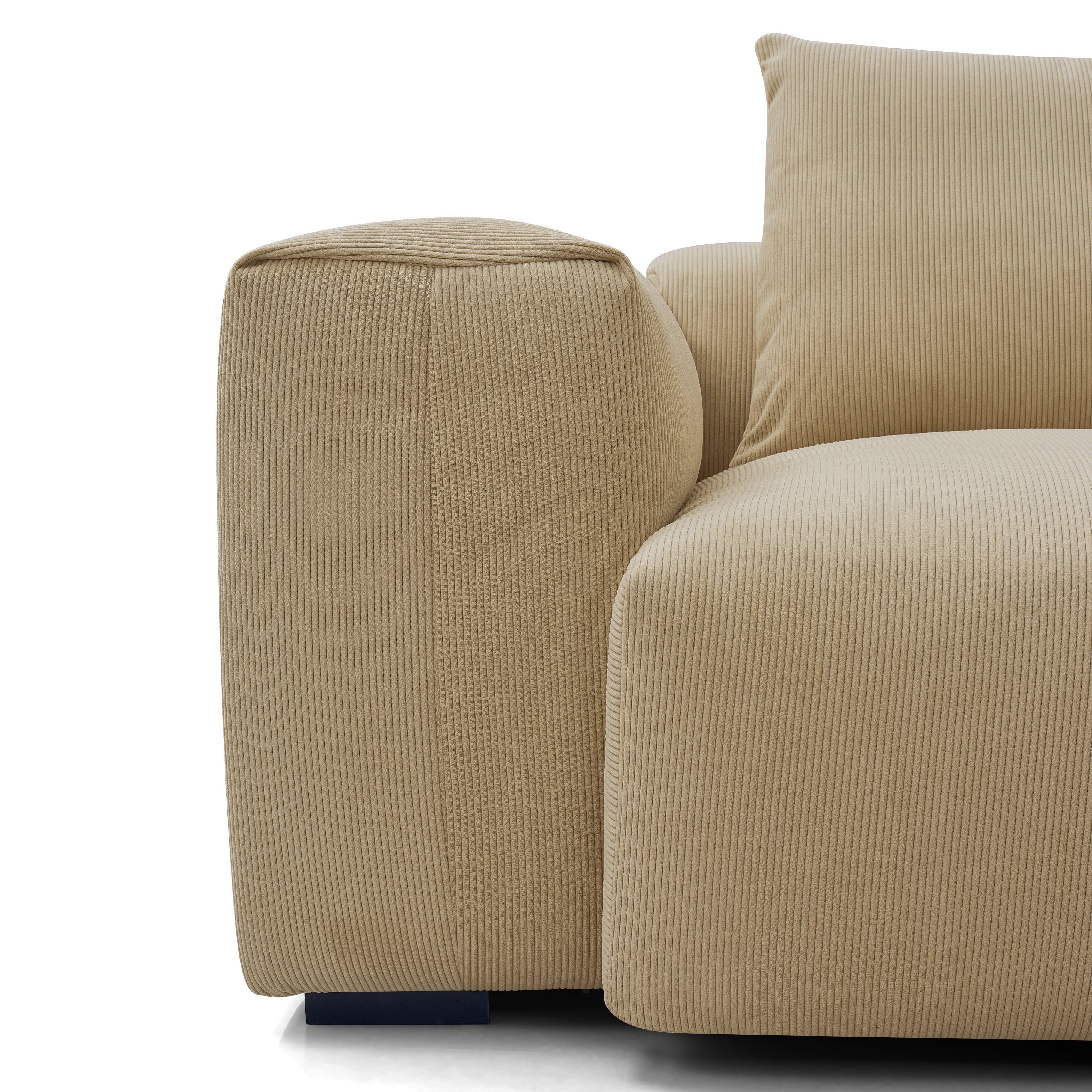 Details close up of the Plush Corduroy Sofa armrest