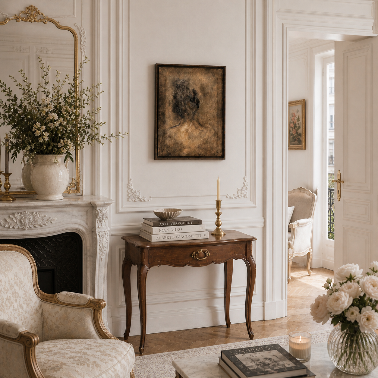 Elegant living room with classical furniture and decor
