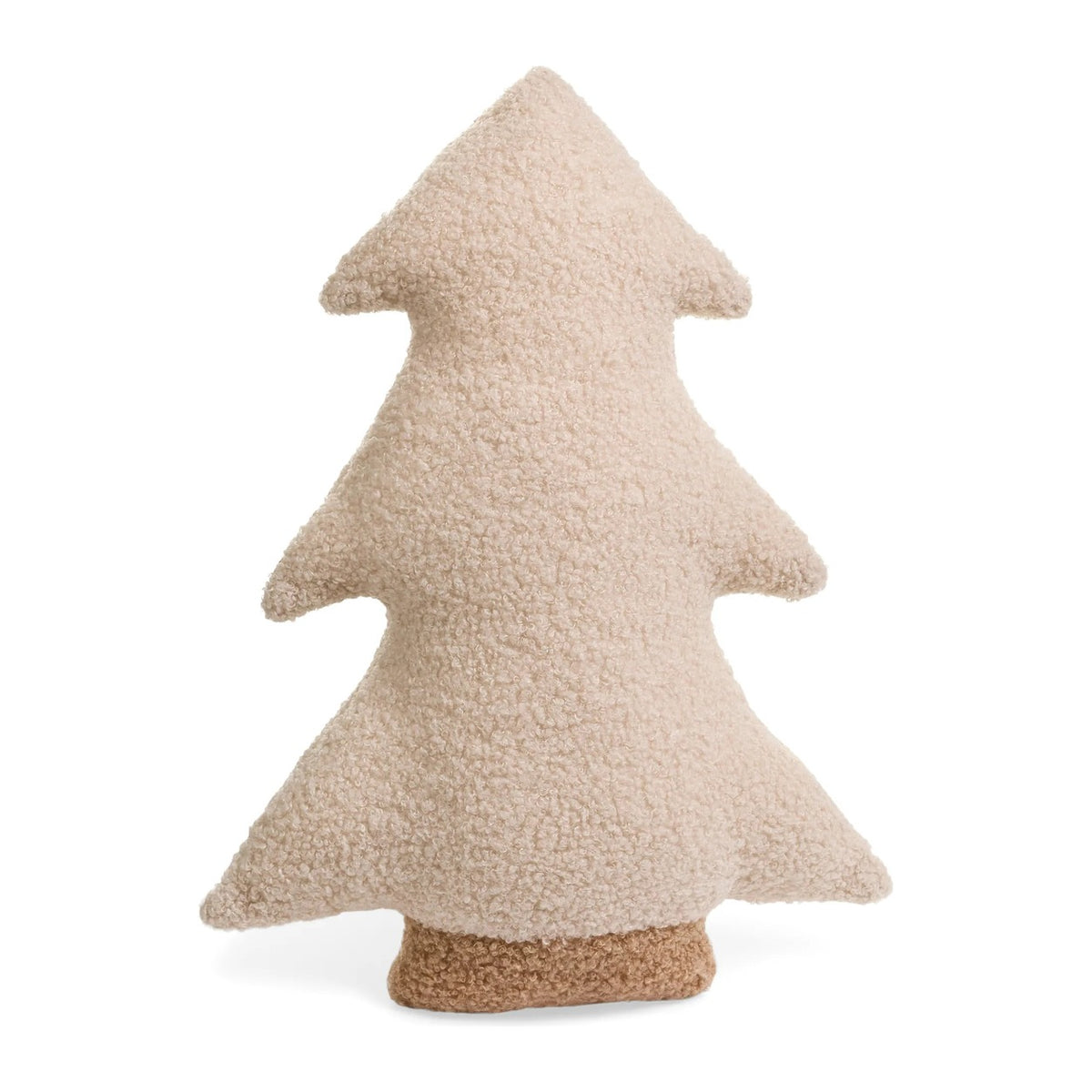Cream sherpa Christmas tree shaped cushion with tan base
