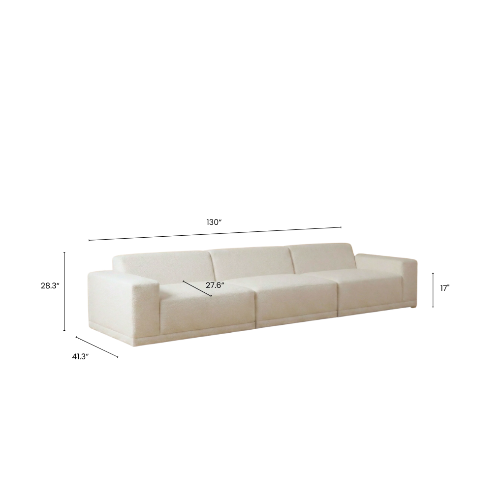 Three seater sofa with dimension on a white background.