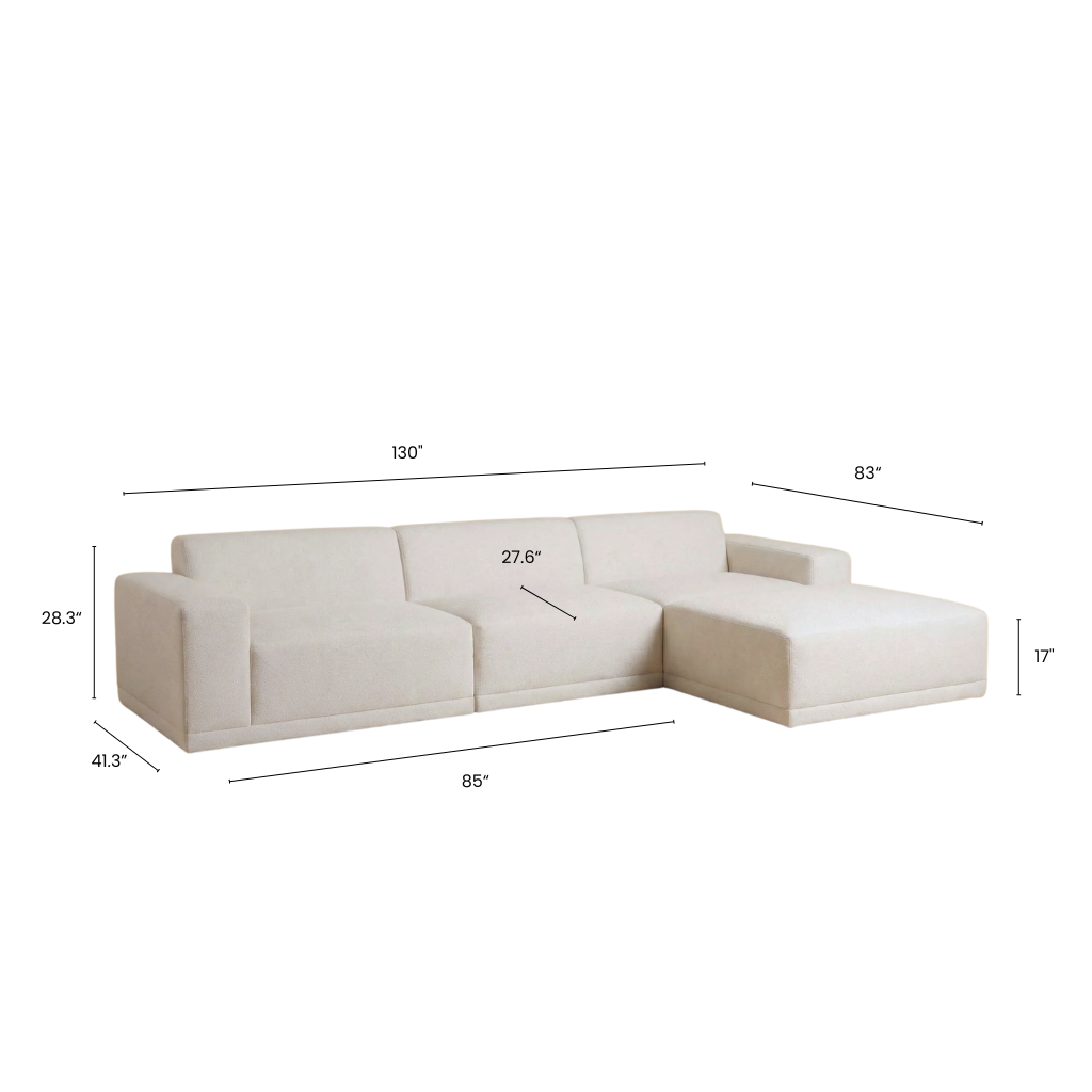 Three seater sofa with dimension on a white background.