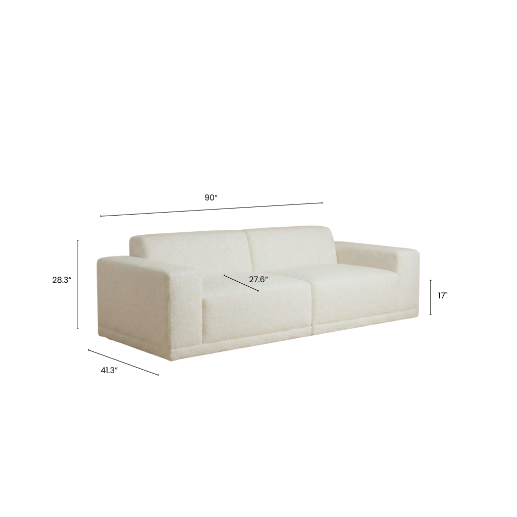 Two seater sofa with dimension on a white background.