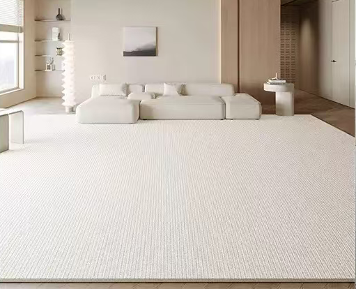 Sophia Rug styled in a bright minimalist living room with a white modular sofa