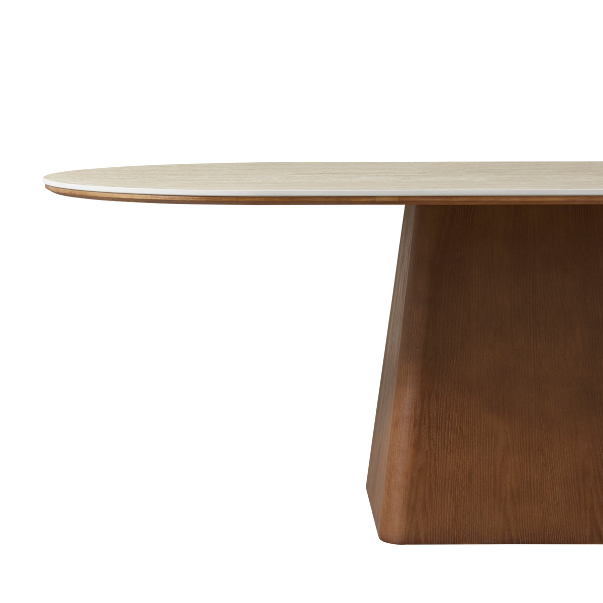 Close-up of the Sorella Dining Table’s rounded tabletop edge