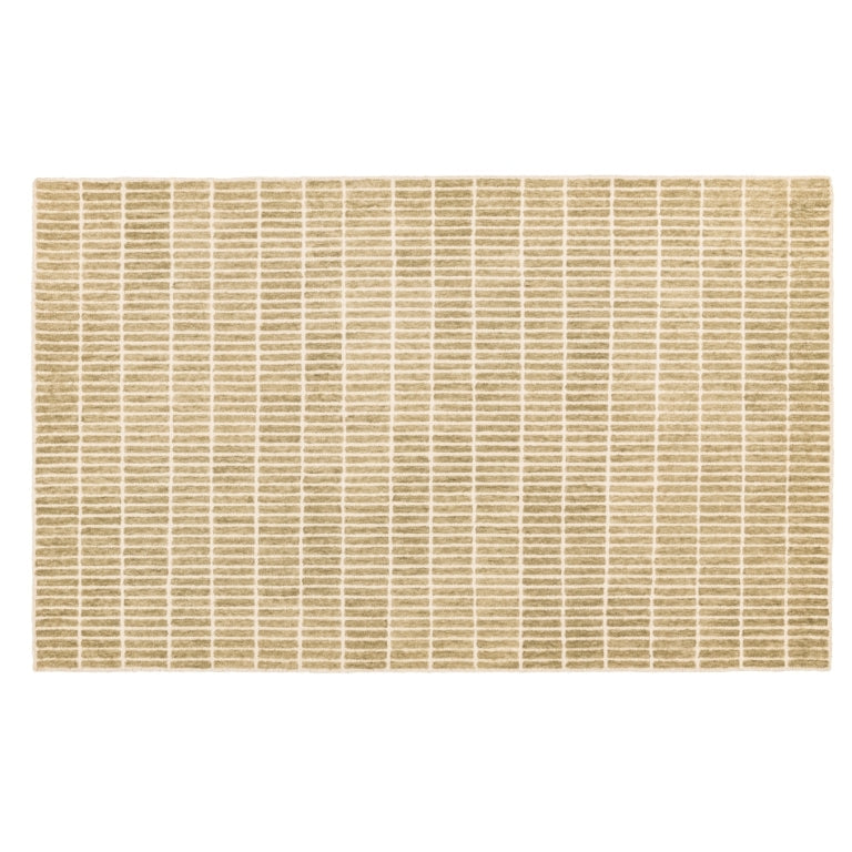 Full view of the Tessera Hand-Tufted Wool Grid Rug in sage with a muted green field and ivory linear grid pattern.