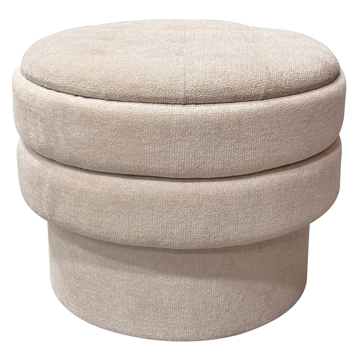 Beige fabric ottoman on a white background