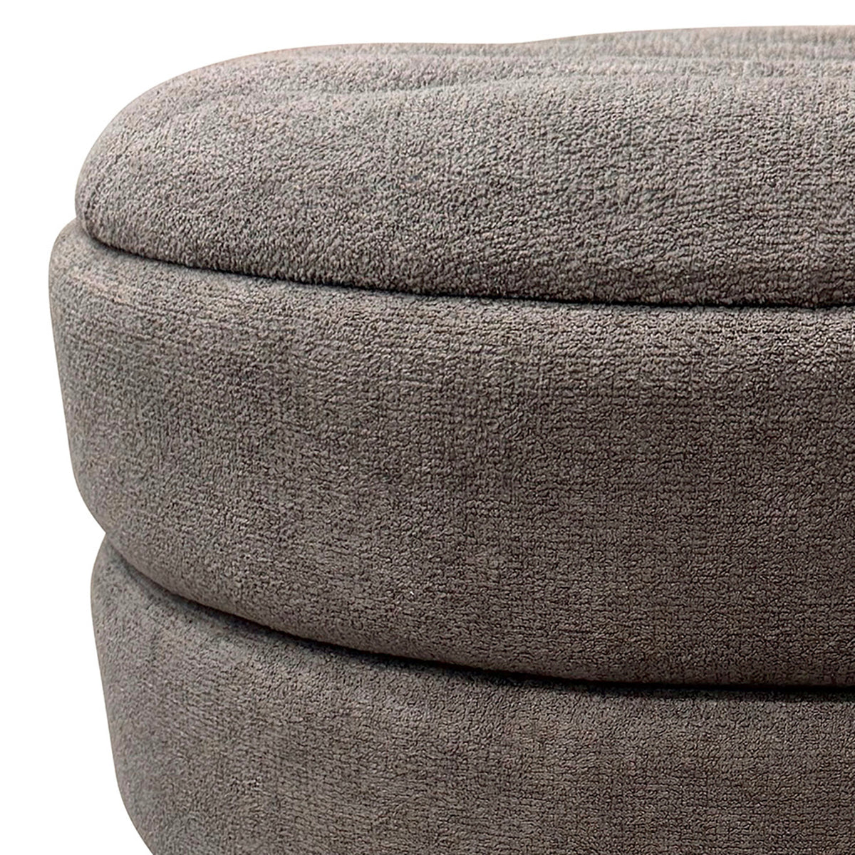 Close-up of a textured gray ottoman on a white background