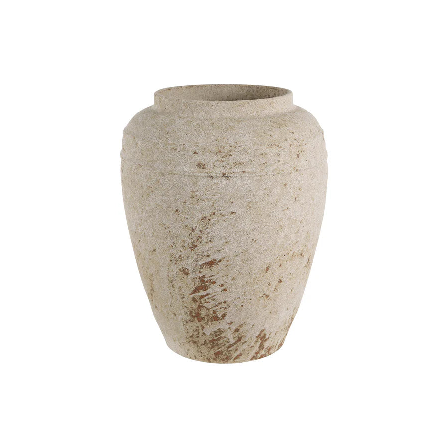 Textured beige vase on a white background