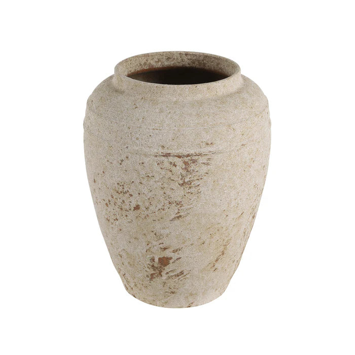 Textured beige ceramic vase on a white background