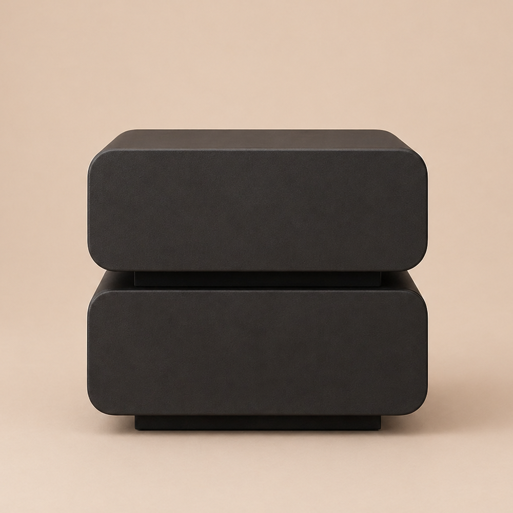 Black rectangular object on a beige background