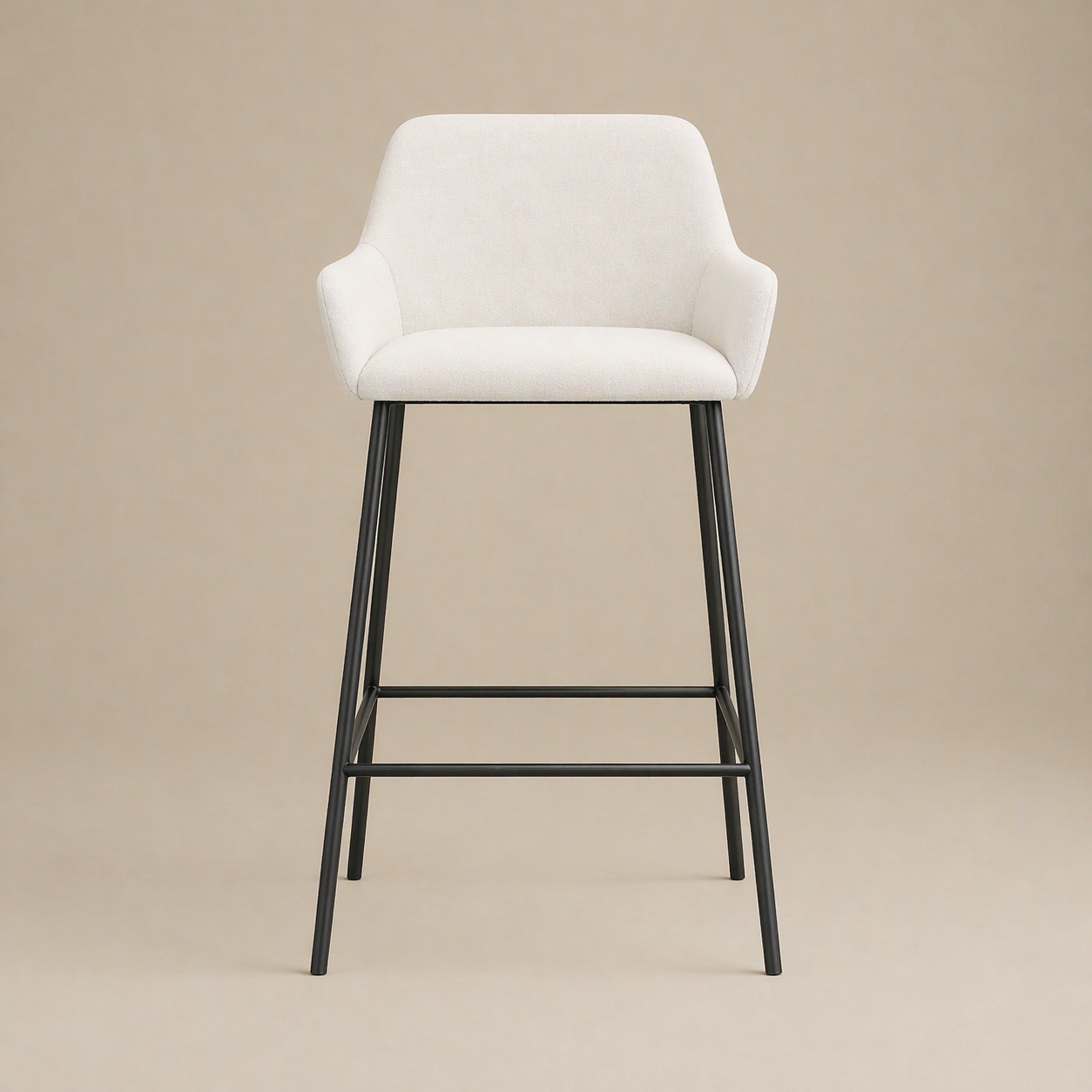 White bar stool with black legs on a beige background