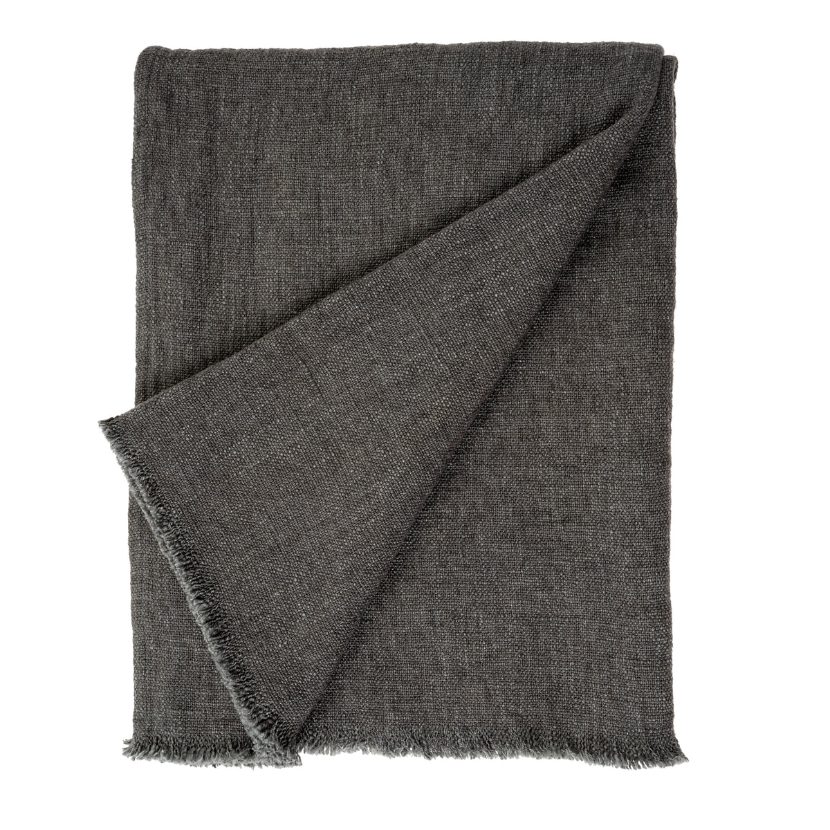 Dark gray linen blanket on a white background