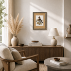 Living room with wooden armchair, side table, lamp, and decorative items.