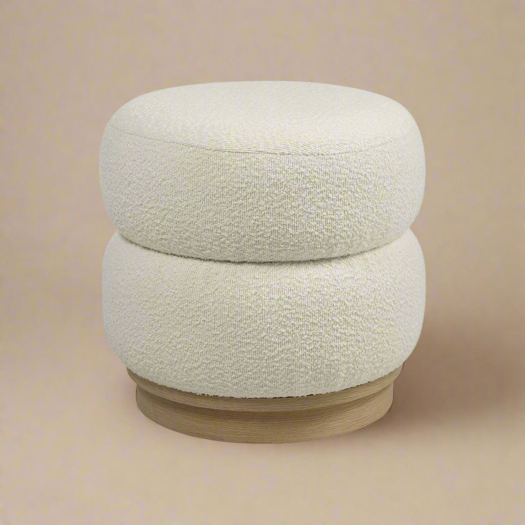 Vs Rondo Stool Rondo Bouclé Vanity Stool | Modern Walnut & Ivory Bouclé Seating – Line ...
