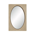 Front view of the Adeline Faux Travertine Wall Mirror with an inset oval mirror and rectangular beige travertine-look frame.