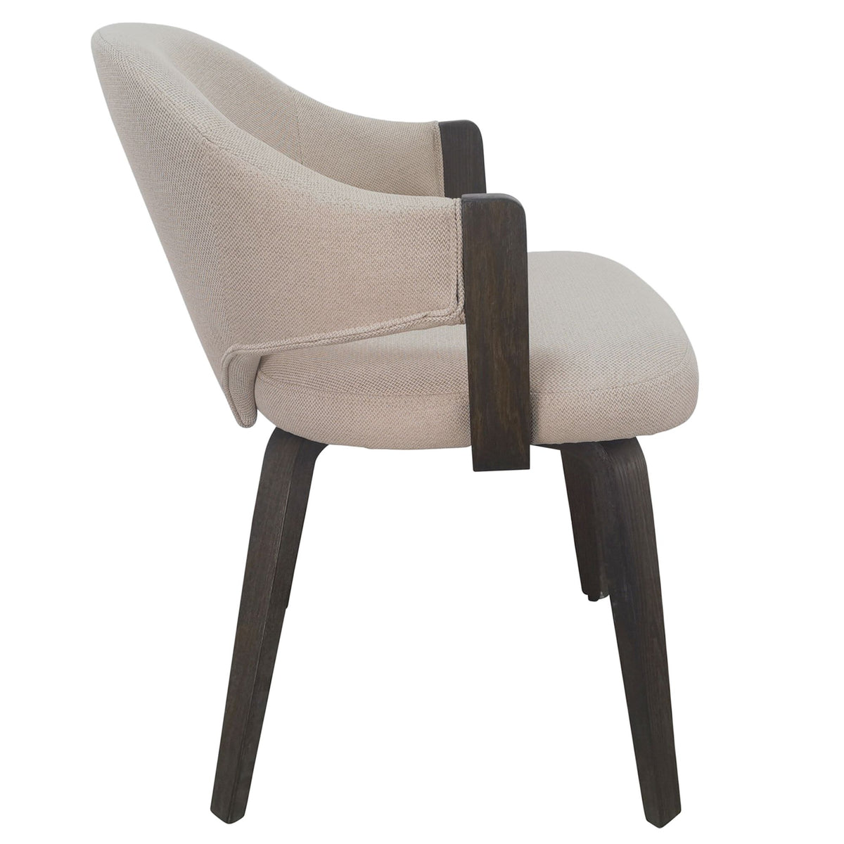 Side profile of the walnut Alden Dining Chair