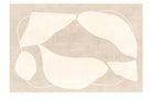 Almond Curves Art Rug featuring soft beige abstract shapes with flowing white lines