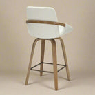 Back view of the ivory Alpine Swivel Counter Stool showing the curved wood support