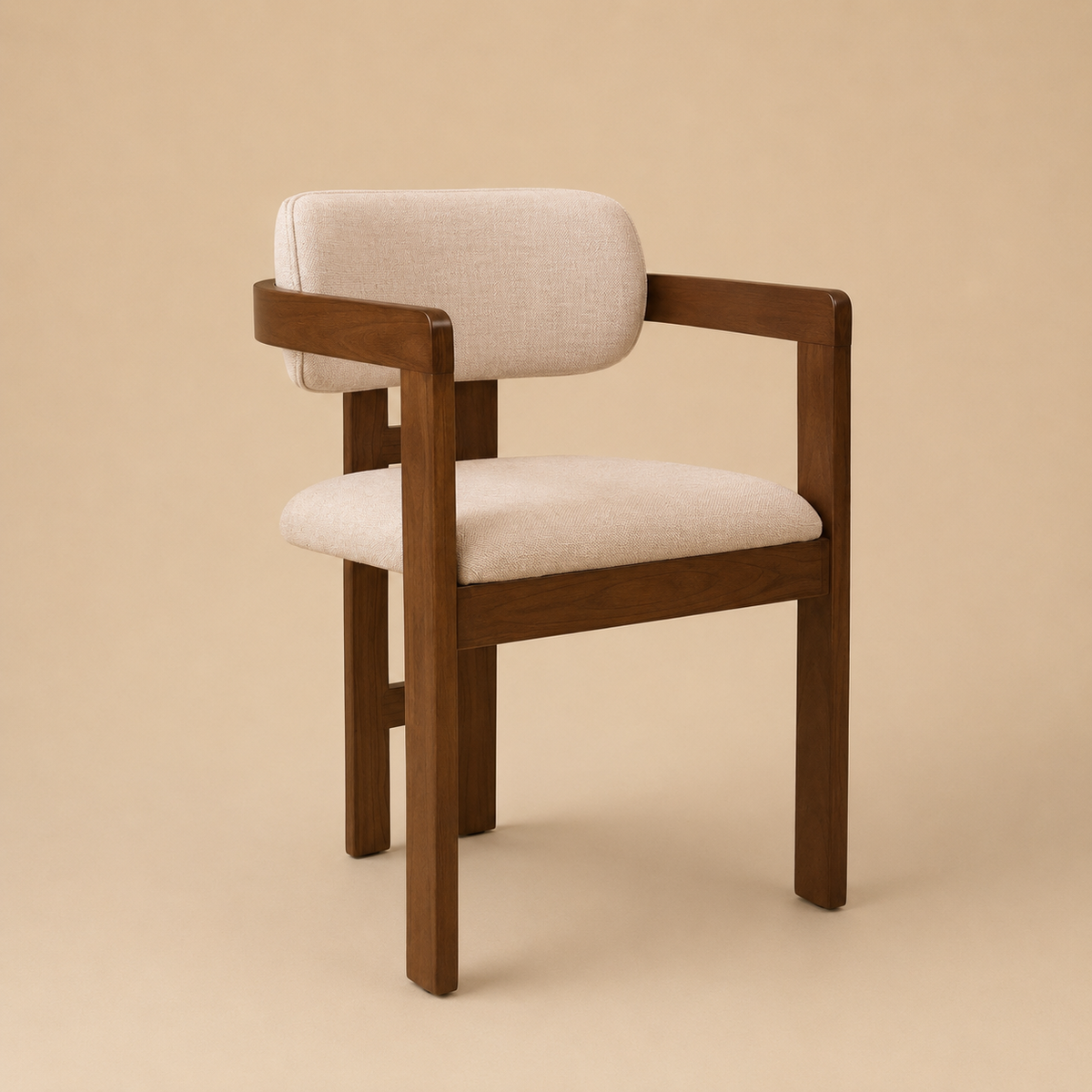 Angle view of the Amica Linen Ash Wood Dining Chair on a beige studio background