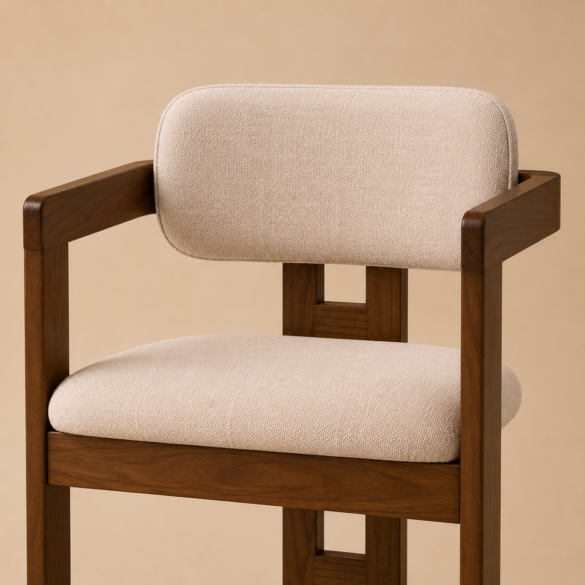 Close-up of the Amica Linen Ash Wood Dining Chair on a beige studio background