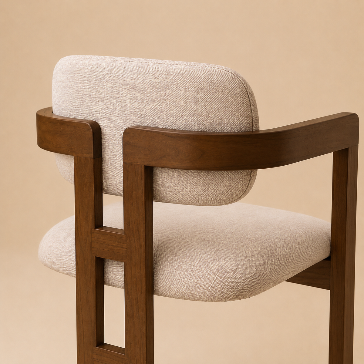 Back Close-up of the Amica Linen Ash Wood Dining Chair on a beige studio background